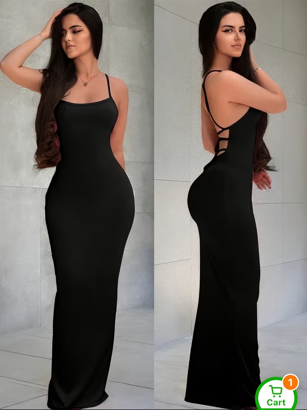 Elegant Strappy Back Black Maxi Dress - Women